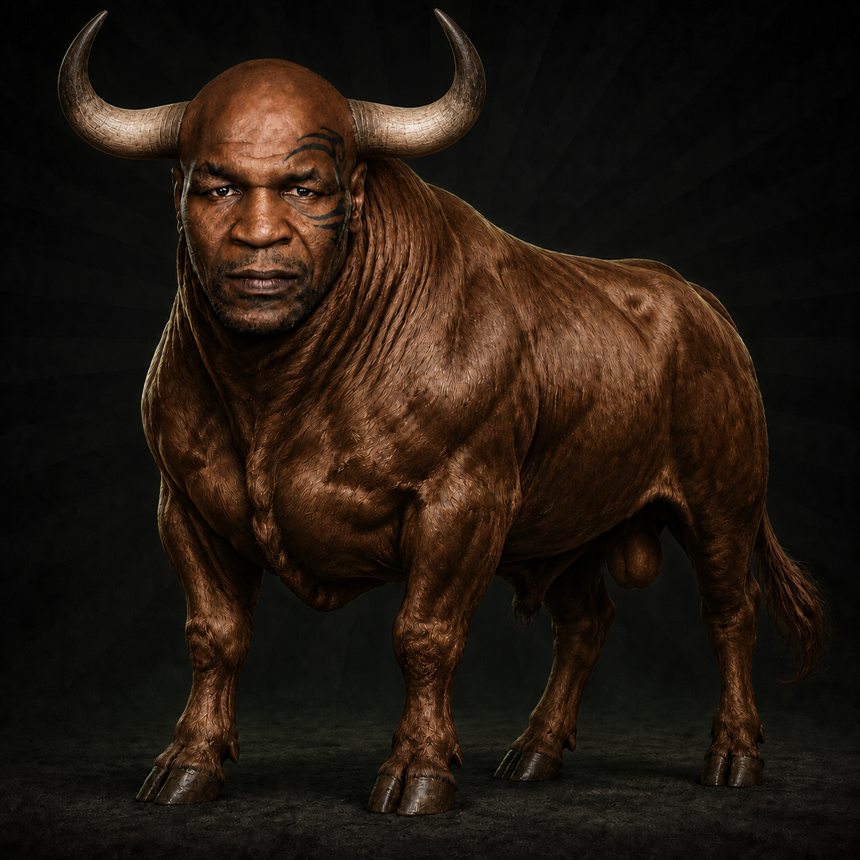 Mike Bullson: a 3D rendered bull with the head of a heavyweight boxing champion